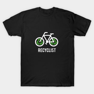 Recyclist, bicycle with recycling symbol, black t-shirt, black shirt for cyclists T-Shirt